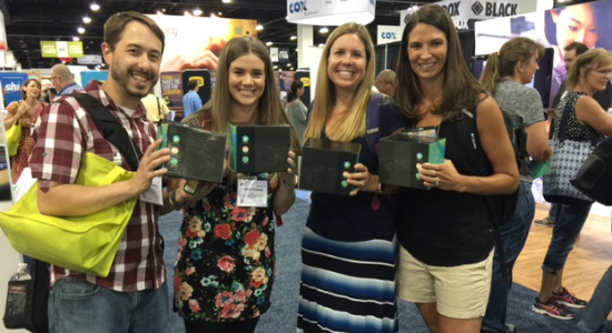 Teachers showing VR headsets